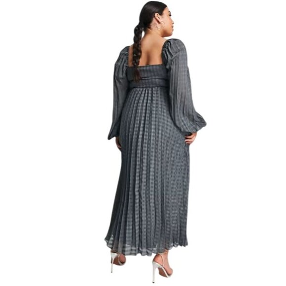 ASOS Design Curve Dress Plus Size 20 Embroidered Long Sleeve Pleated Elegant NEW - Picture 2 of 11